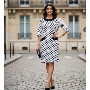 Vintage Simple Edition Collared Dress Black & White Polkadot With Pockets Sz M